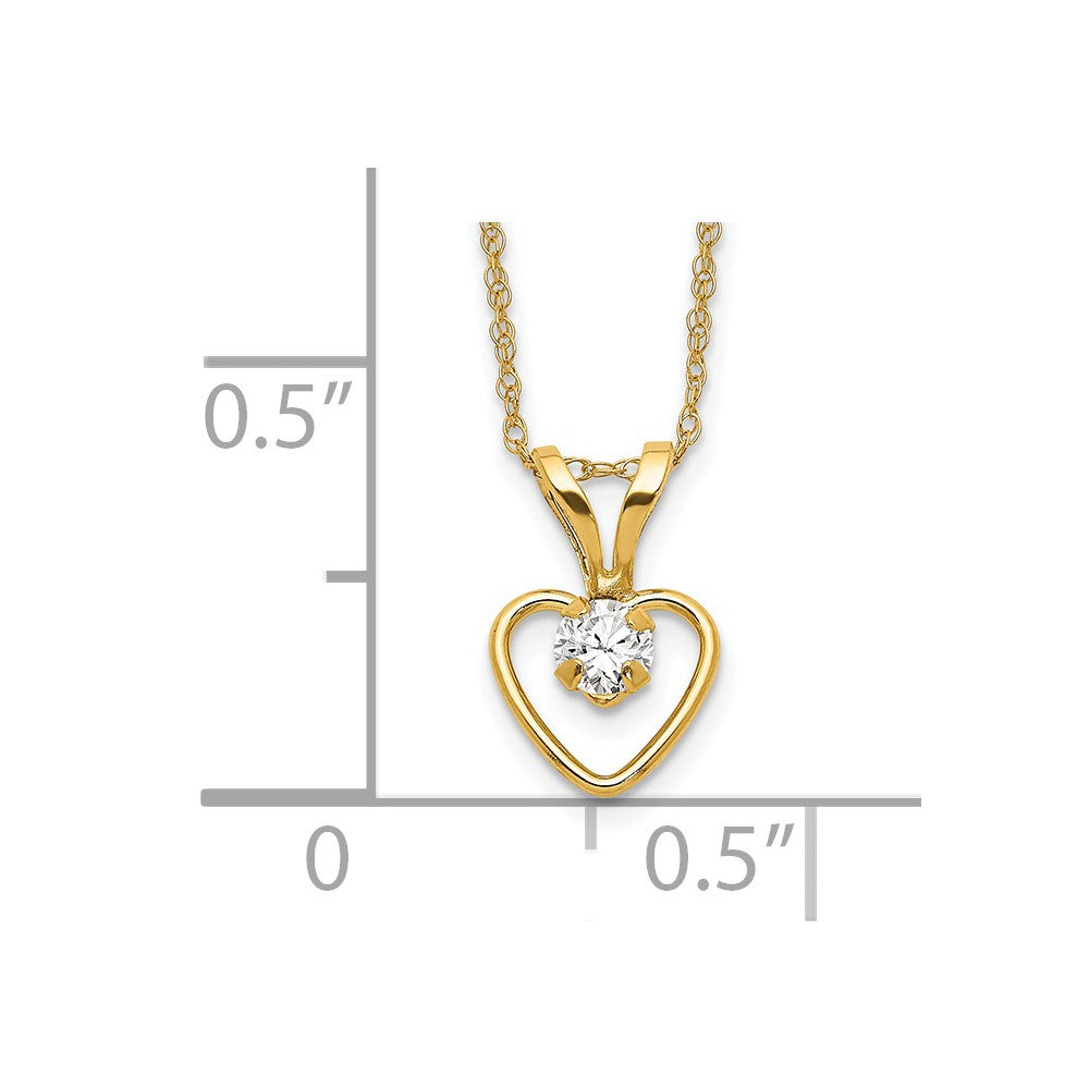 FJC Finejewelers 14 kt Yellow Gold 3mm White Zircon Heart Birthstone Necklace 15 Inches x 6 mm