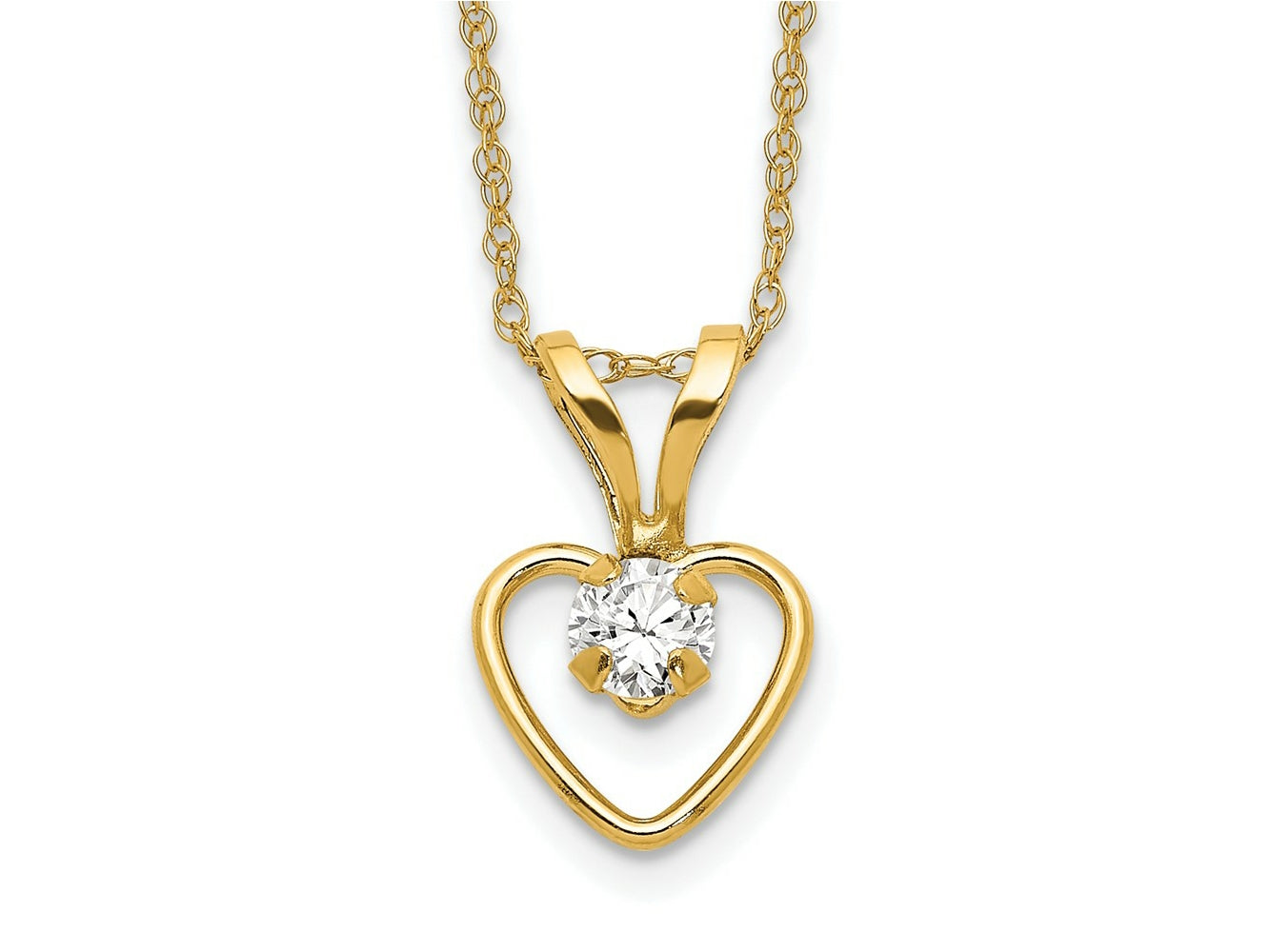 FJC Finejewelers 14 kt Yellow Gold 3mm White Zircon Heart Birthstone Necklace 15 Inches x 6 mm