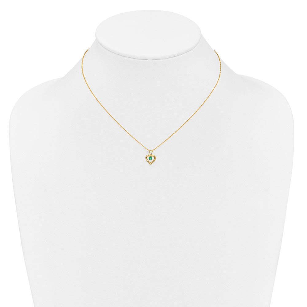 FJC Finejewelers 14 kt Yellow Gold Rope 3mm Emerald Heart Birthstone Necklace 15 Inches x 6 mm