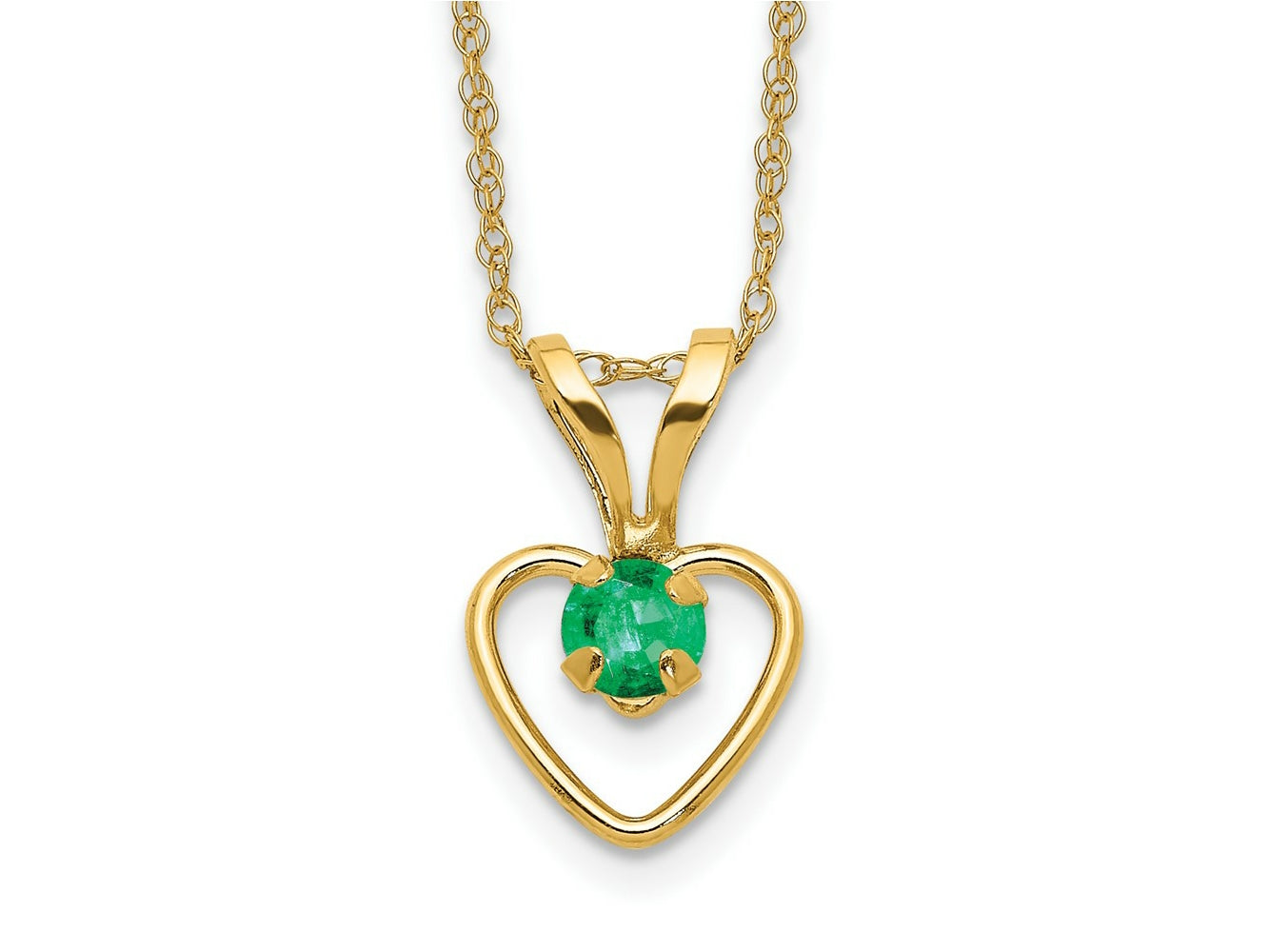FJC Finejewelers 14 kt Yellow Gold Rope 3mm Emerald Heart Birthstone Necklace 15 Inches x 6 mm