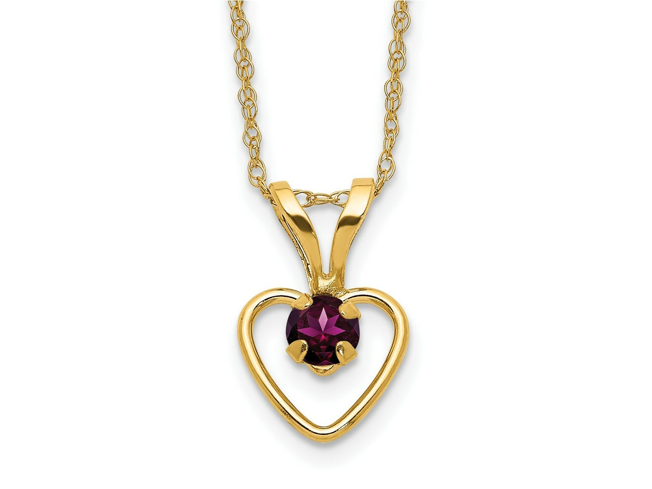 FJC Finejewelers 14 kt Yellow Gold 3mm Rhodolite Garnet Heart Birthstone Necklace 15 Inches x 6 mm