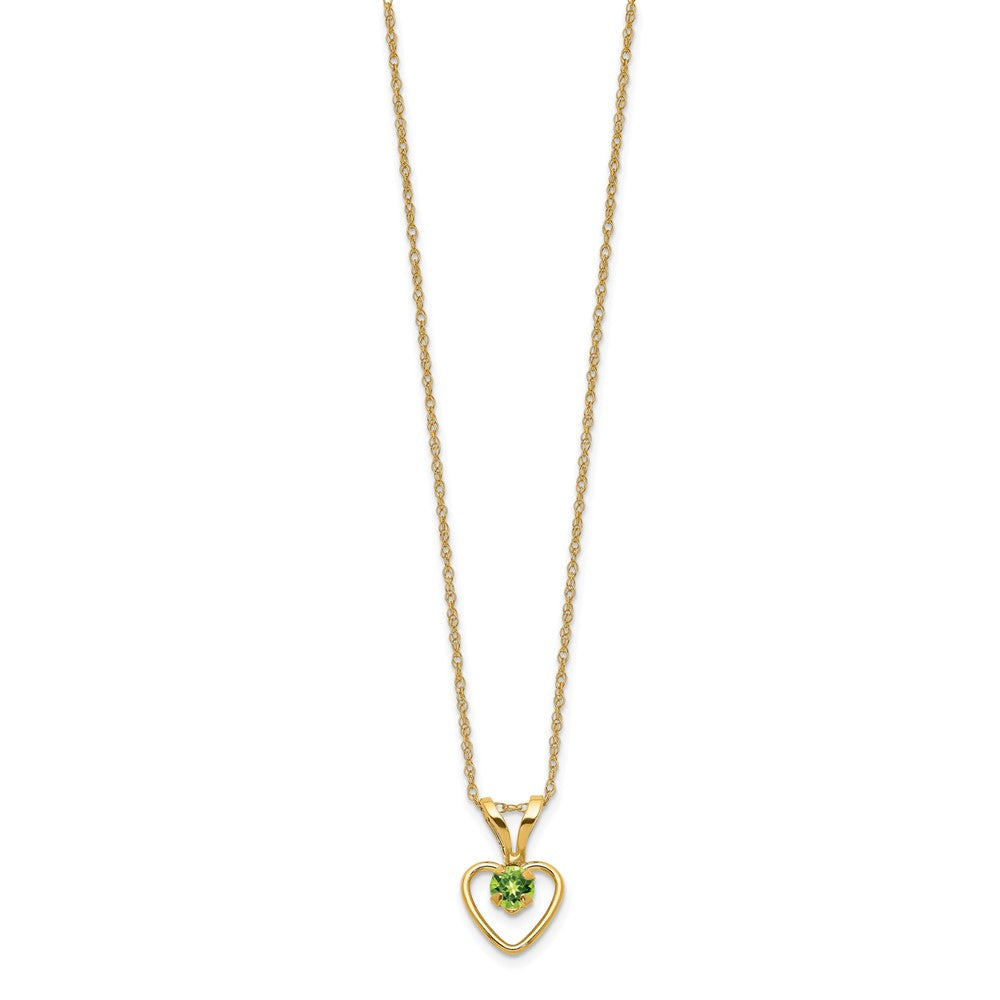 FJC Finejewelers 14 kt Yellow Gold Rope Madi K 3mm Peridot Heart Birthstone Necklace 15 Inches x 7 mm