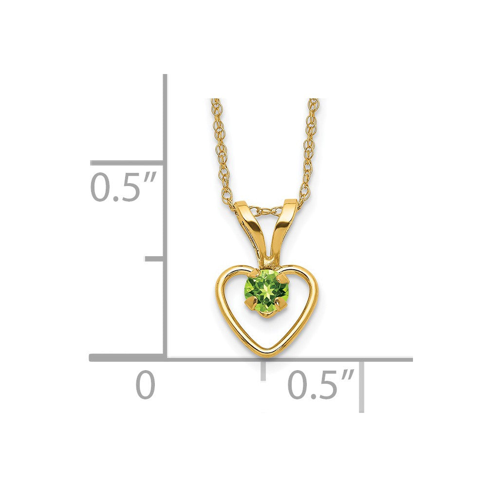 FJC Finejewelers 14 kt Yellow Gold Rope Madi K 3mm Peridot Heart Birthstone Necklace 15 Inches x 7 mm