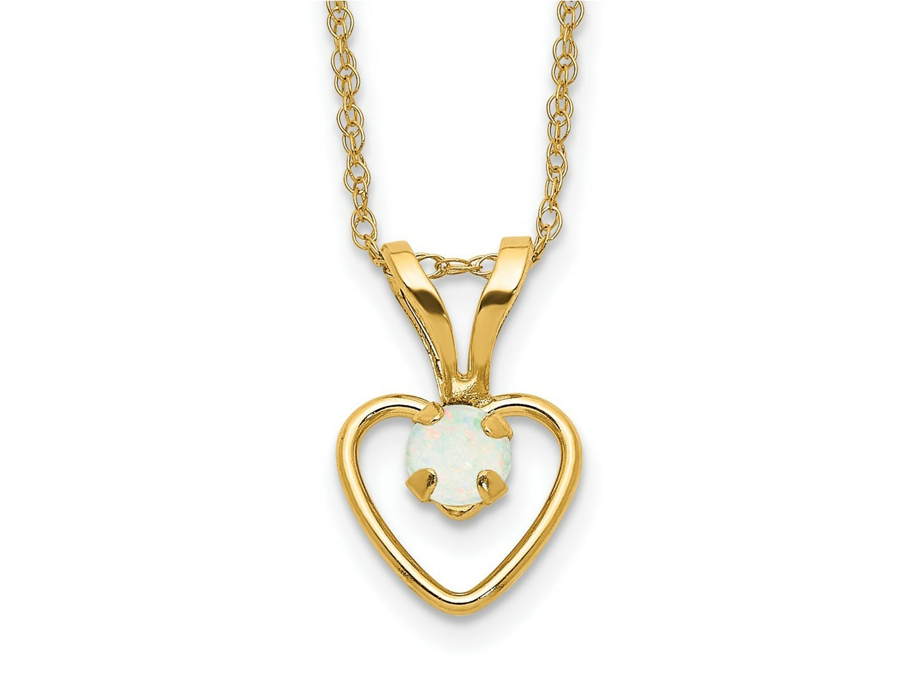 FJC Finejewelers 14 kt Yellow Gold Madi K 3mm Opal Heart Necklace 15 Inches x 6 mm
