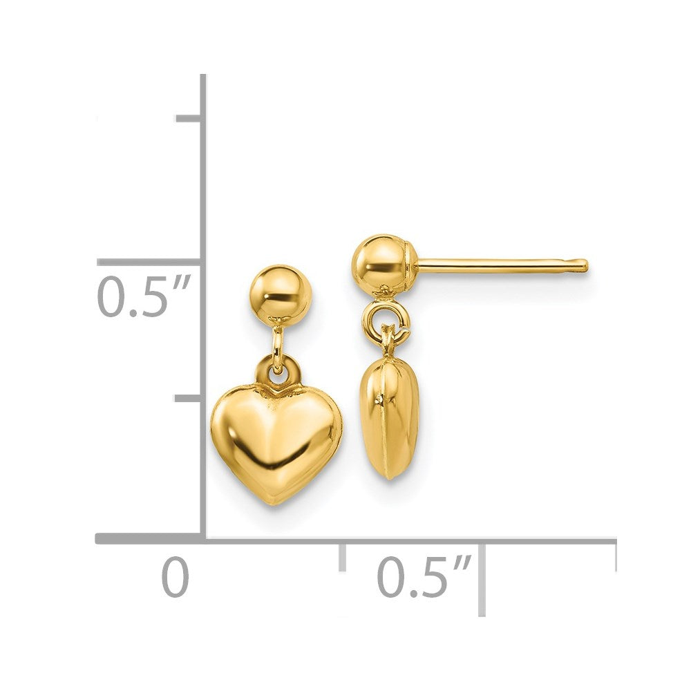 FJC Finejewelers 14 kt Yellow Gold Madi K Puffed Heart Post Dangle Earrings 11 mm x 6 mm
