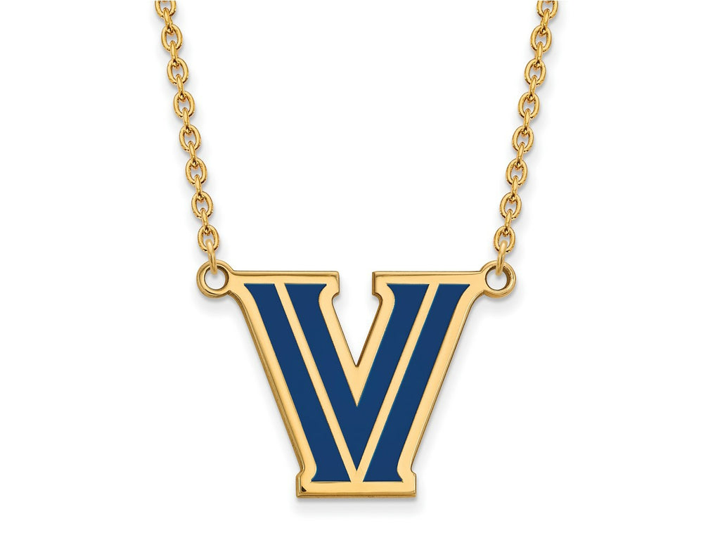 LogoArt Gold Plated Silver Villanova University Enamel Pendant Necklace 18 Inches x 22 mm
