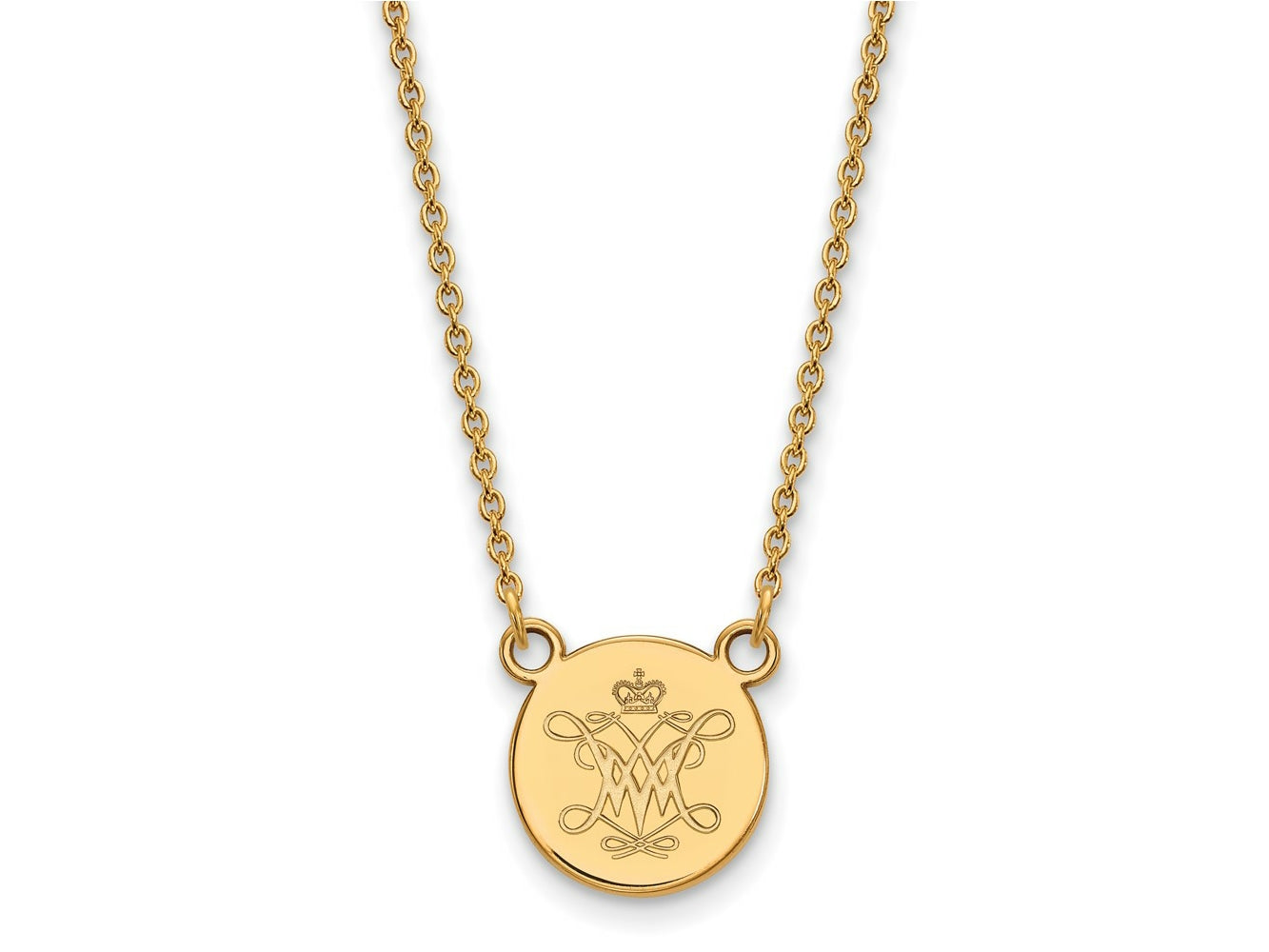 LogoArt Gold Plated Silver College of William And Mary Small Disc Pendant