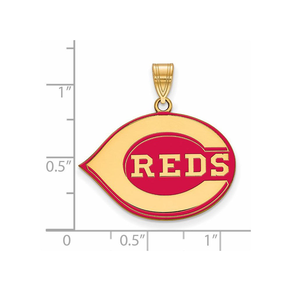 LogoArt  Gold Plated Silver Cincinnati Reds Large Enamel Charm