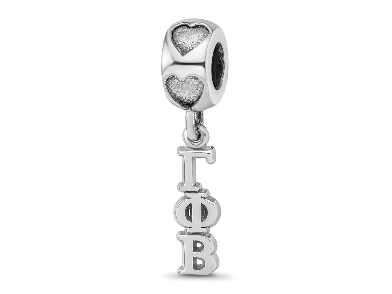 LogoArt 925 Sterling Silver Rhodium Platedd  Gamma Phi Beta Vertical Letter on Heart Bead