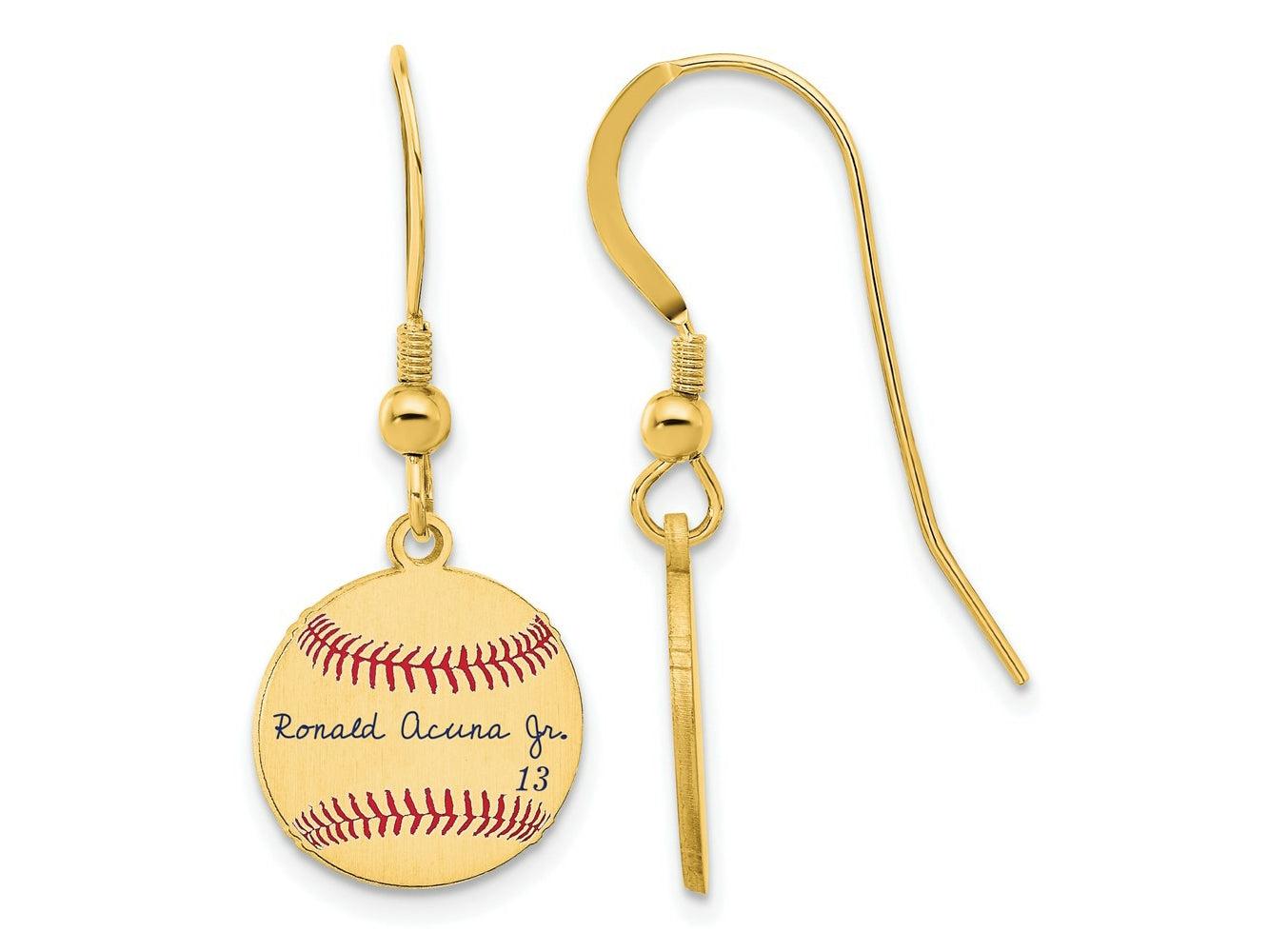 FJC Finejewelers Gold Plated Silver Ronald Acuña Jr. MLBPA Signature Epoxy Earrings 31 x 12 mm