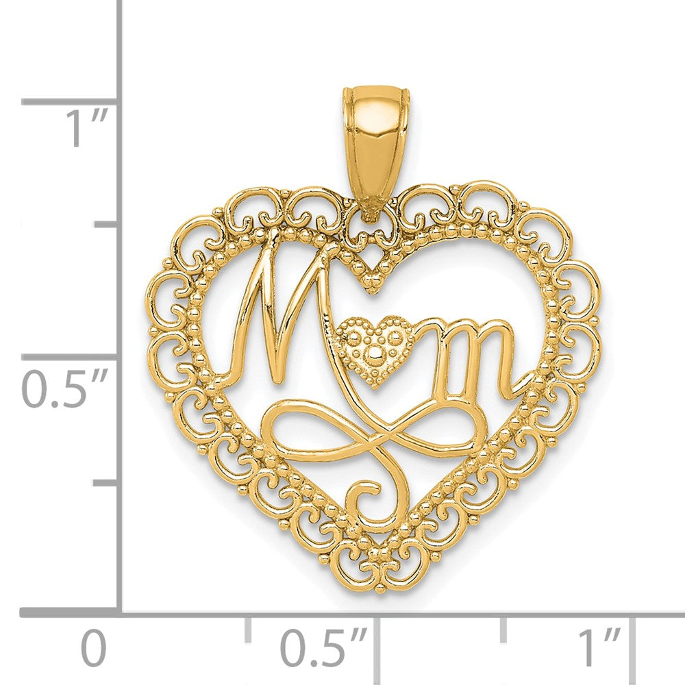 FJC Finejewelers 14 kt Yellow Gold Polished MOM Scallop Heart Charm 25 x 22 mm