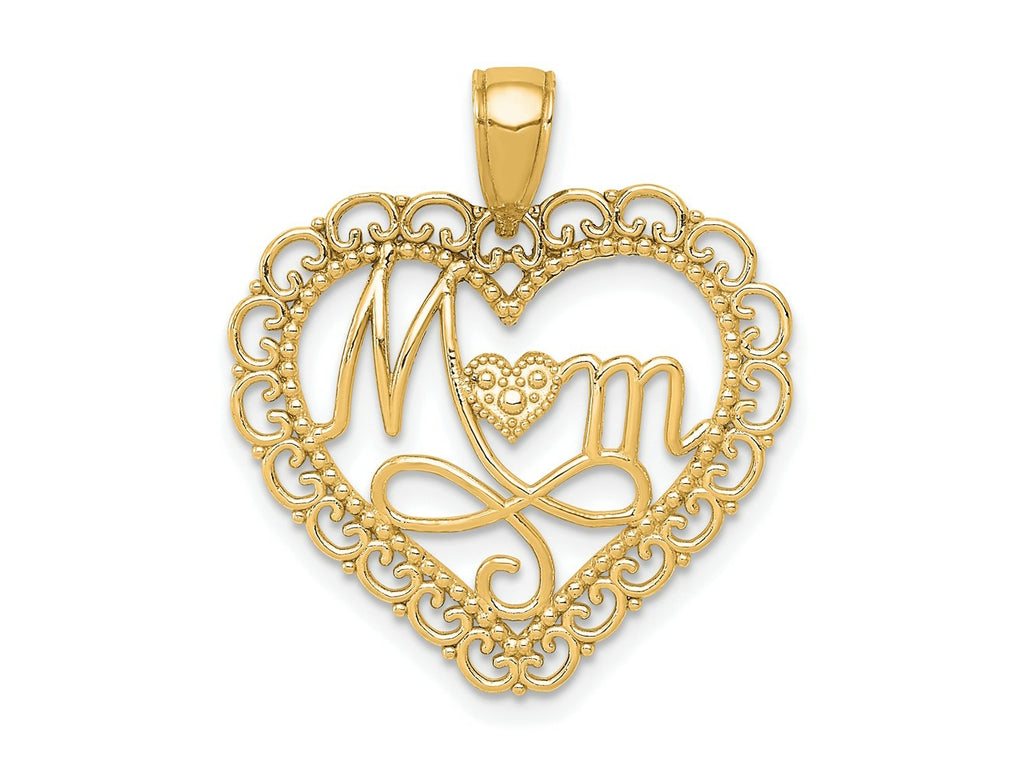 FJC Finejewelers 14 kt Yellow Gold Polished MOM Scallop Heart Charm 25 x 22 mm