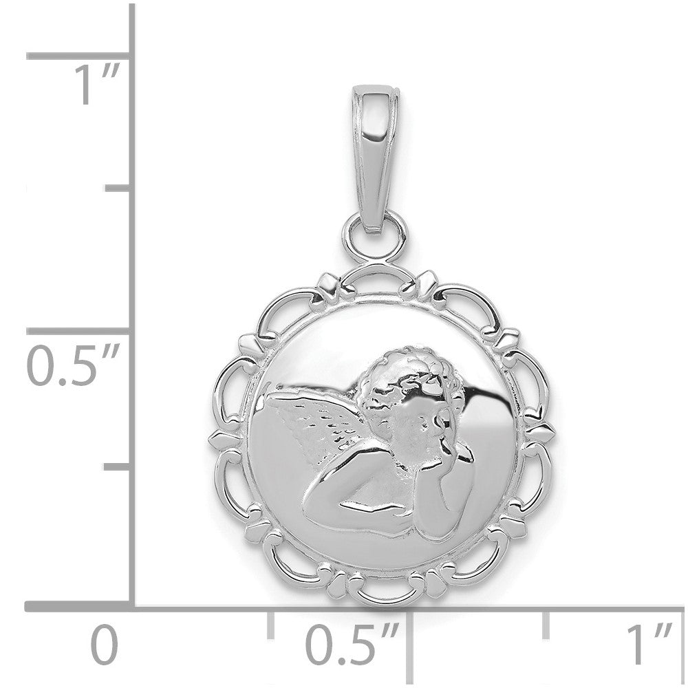 FJC Finejewelers 14 kt White Gold Polished Angel/Cherub on Round Scallop Frame Charm 23.75 mm x 15.95 mm