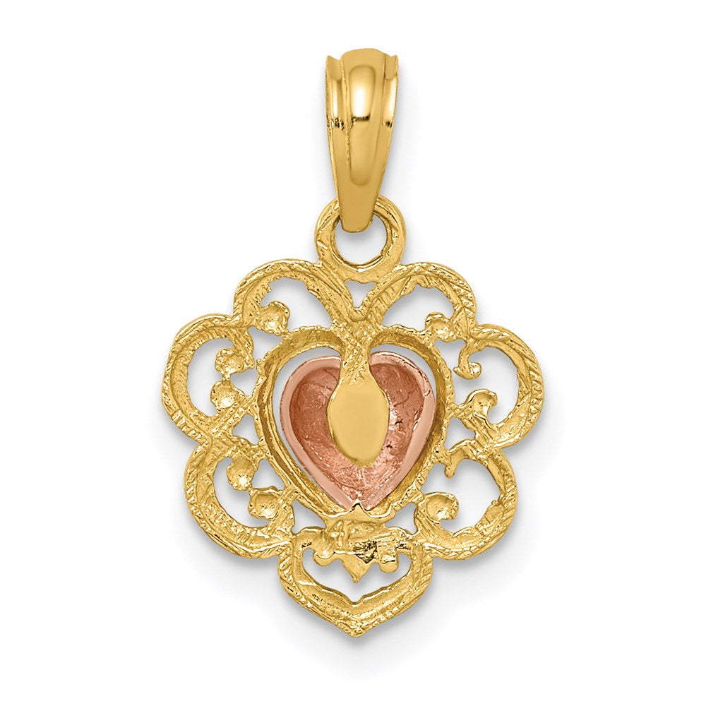 FJC Finejewelers 14 kt Two Tone Gold Yellow and Rose Polished and Textured Heart Charm 19 x 11 mm
