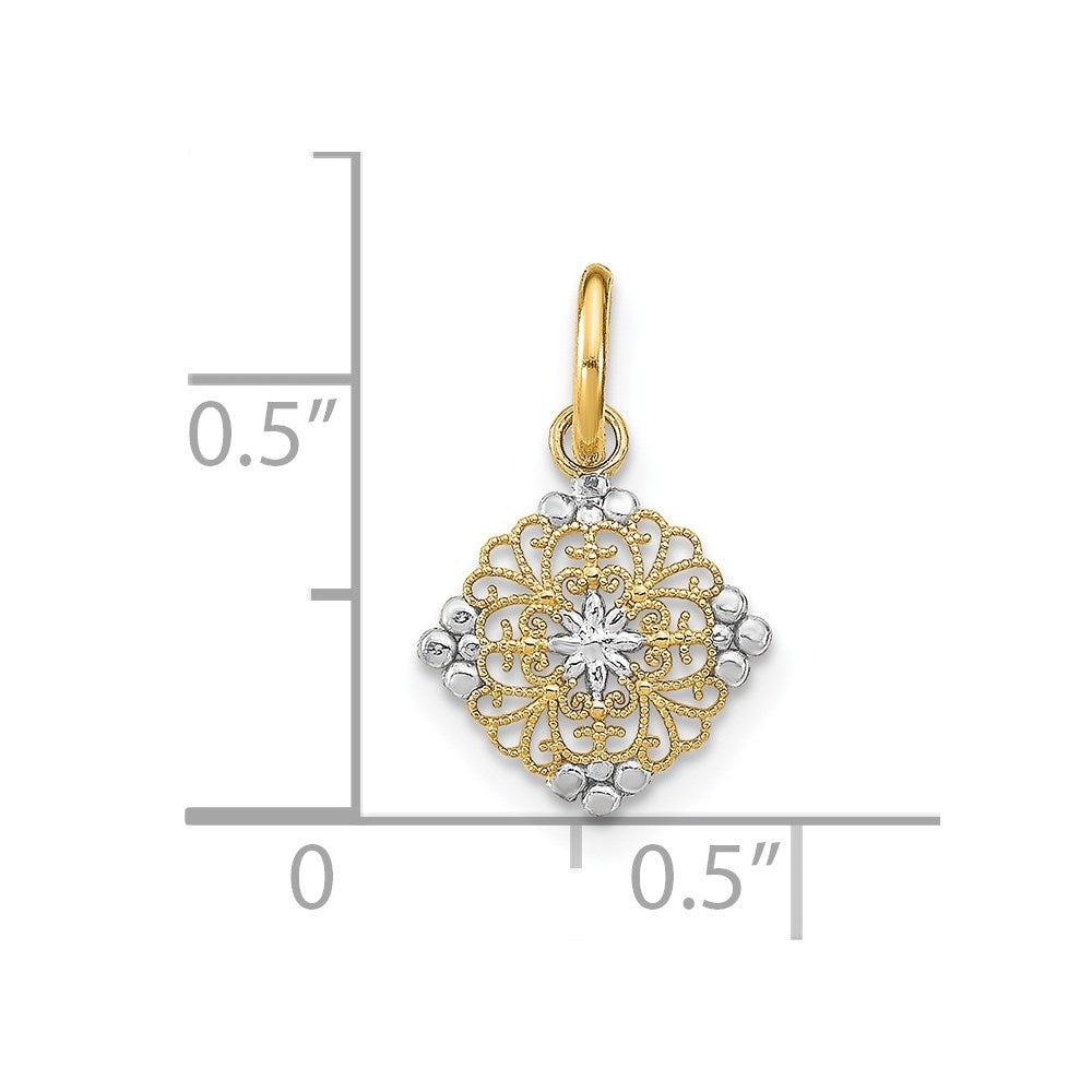 FJC Finejewelers 14 kt Yellow Gold Fancy with Rhodium Bright Cut Mini Filigree Medallion Charm