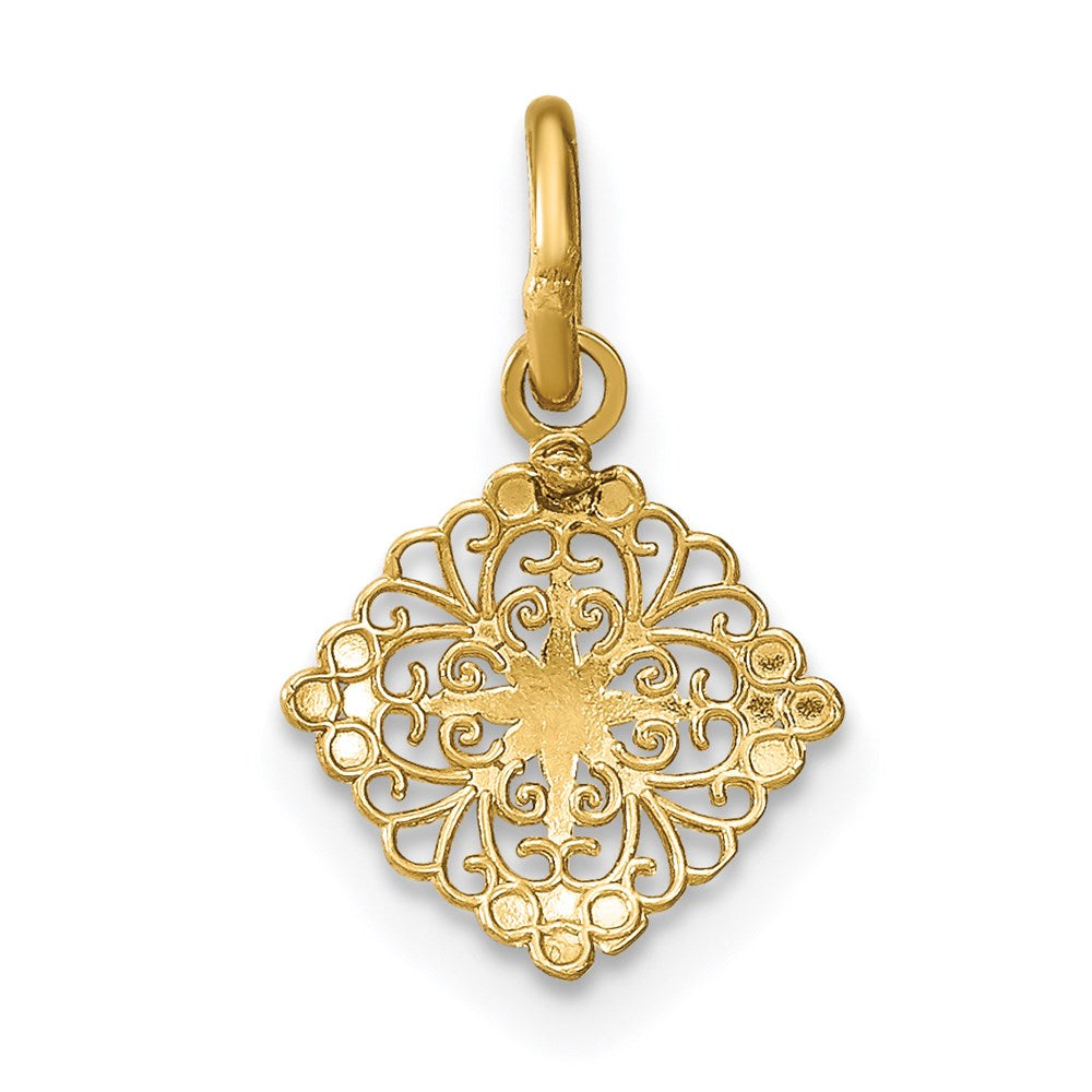 FJC Finejewelers 14 kt Yellow Gold Fancy with Rhodium Bright Cut Mini Filigree Medallion Charm