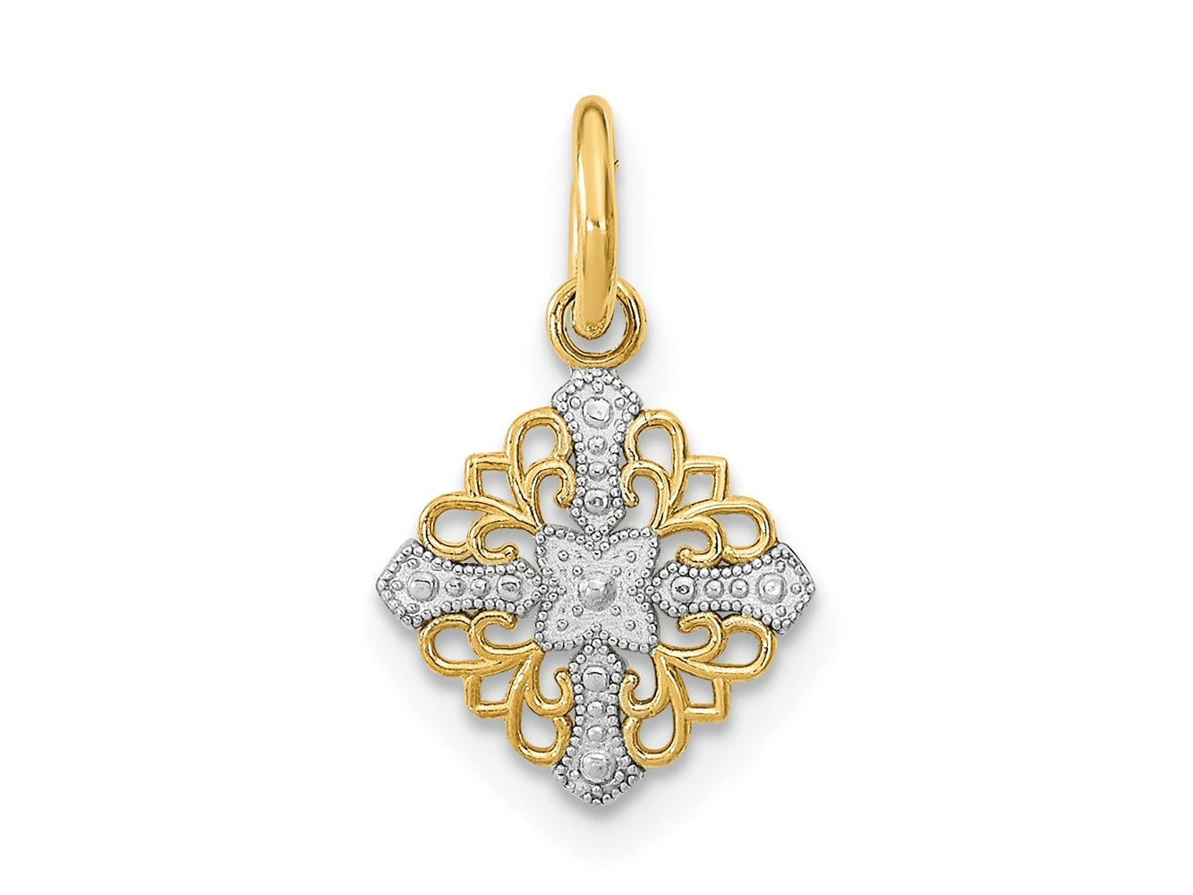 FJC Finejewelers 14 kt Yellow Gold Fancy with Rhodium Mini Cross Medallion Charm