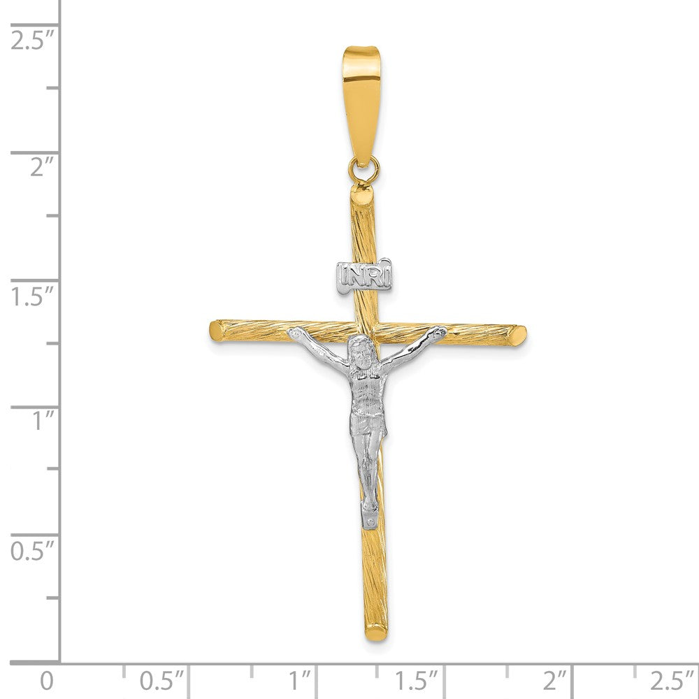 FJC Finejewelers 14 kt Yellow Gold with White Rhod and Textured INRI Crucifix Cross Charm 59 x 31 mm