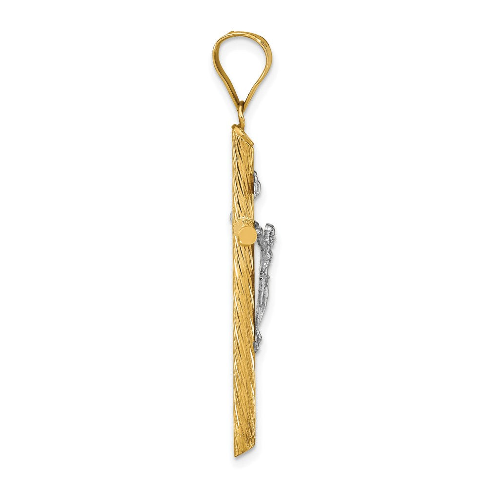 FJC Finejewelers 14 kt Yellow Gold with White Rhod and Textured INRI Crucifix Cross Charm 46 x 21 mm