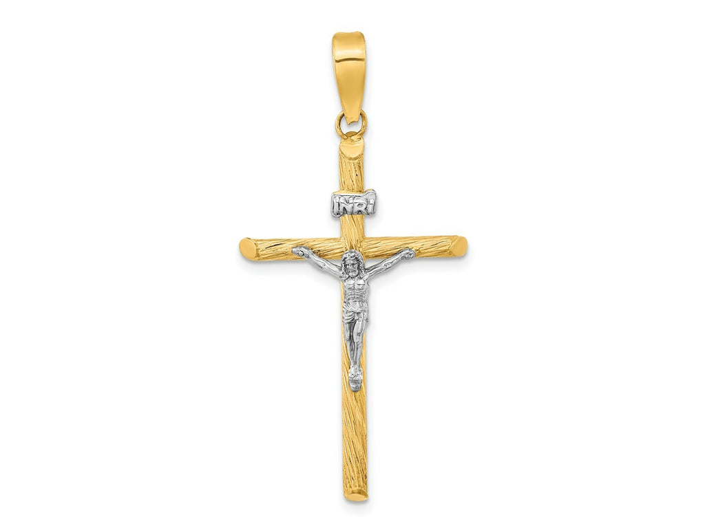 FJC Finejewelers 14 kt Yellow Gold with White Rhod and Textured INRI Crucifix Cross Charm 46 x 21 mm