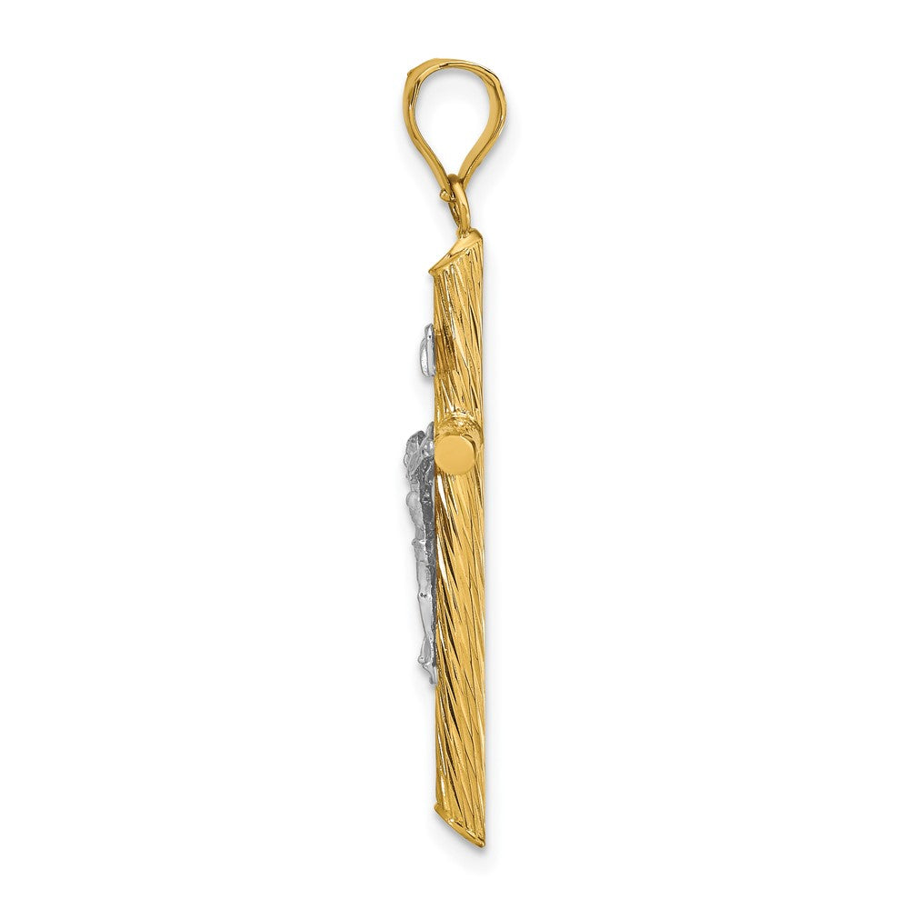 FJC Finejewelers 14 kt Yellow Gold with White Rhodium Textured INRI Crucifix Cross Charm 37 x 18 mm