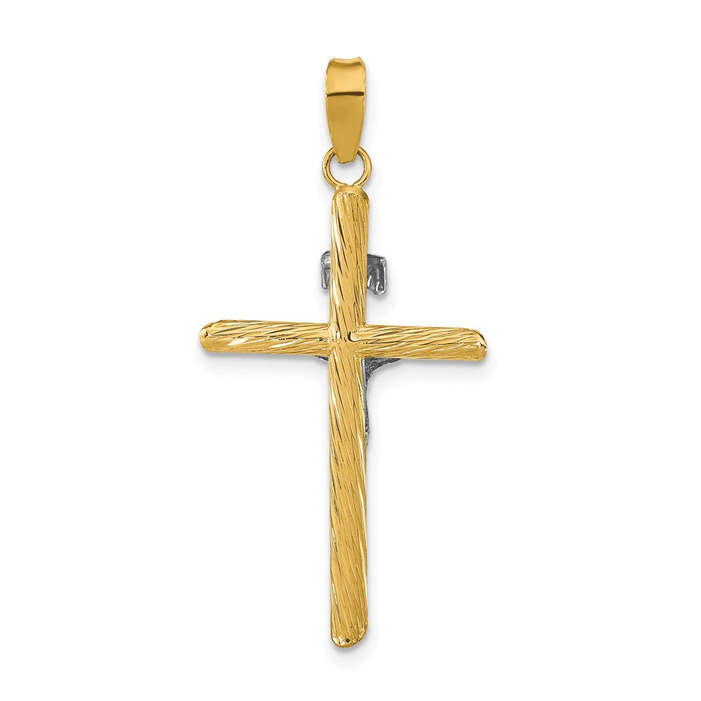 FJC Finejewelers 14 kt Yellow Gold with White Rhodium Textured INRI Crucifix Cross Charm 37 x 18 mm