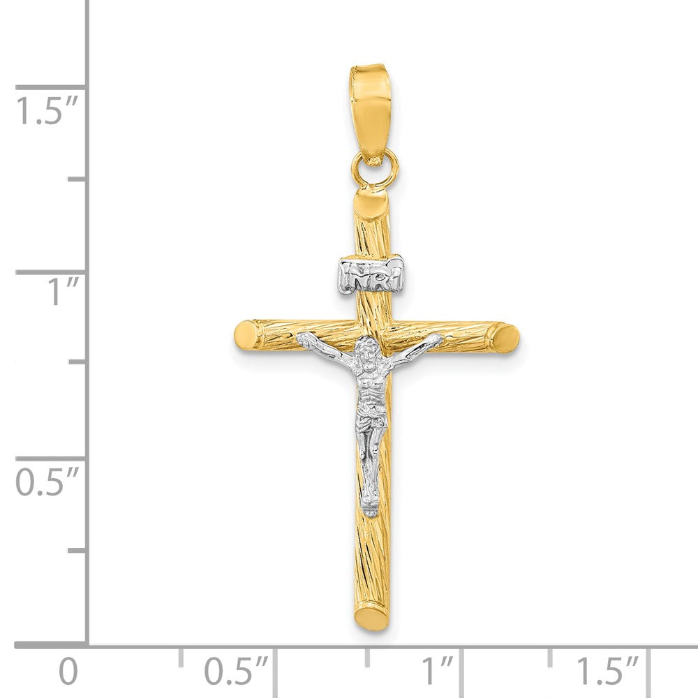 FJC Finejewelers 14 kt Yellow Gold with White Rhodium Textured INRI Crucifix Cross Charm 37 x 18 mm