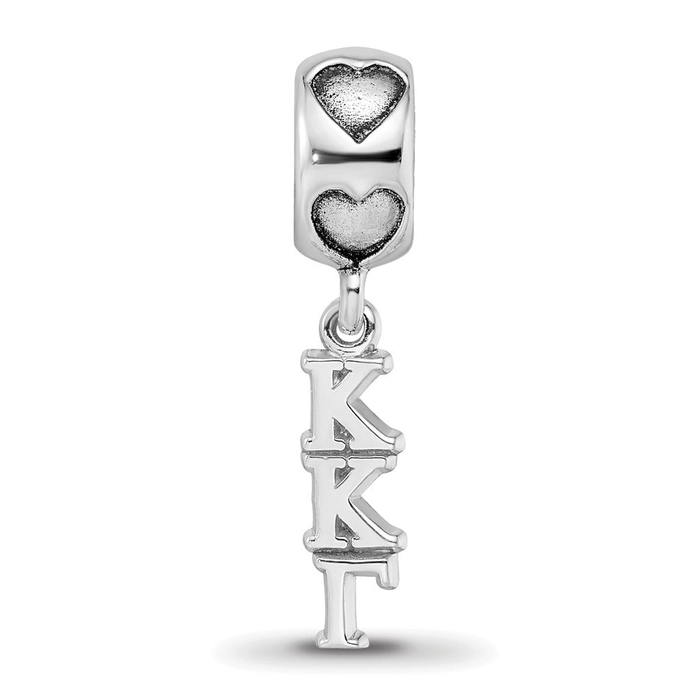 LogoArt 925 Sterling Silver Rhodium Plated Kappa Kappa Gamma Vertical with Heart Bead