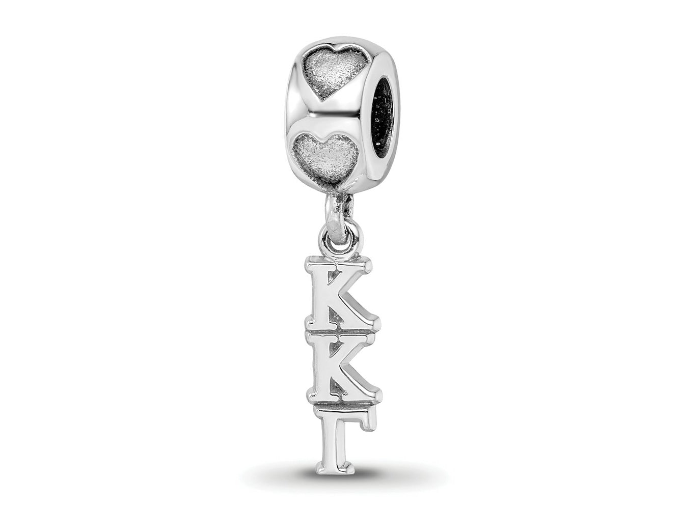 LogoArt 925 Sterling Silver Rhodium Plated Kappa Kappa Gamma Vertical with Heart Bead