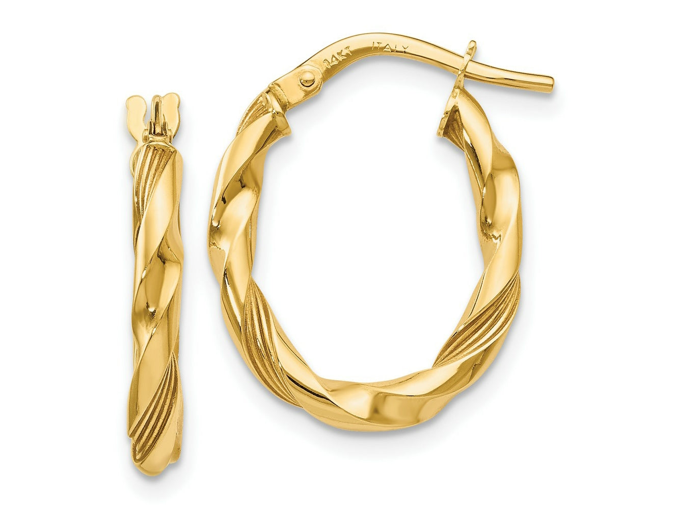 FJC Finejewelers 14 kt Yellow Gold Polished and Textured Hoop Earrings 20 mm x 15 mm