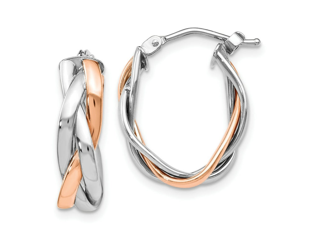FJC Finejewelers 14 kt Yellow Gold with Wht/Rose RH-plating Polished Hinged Hoop Earrings 21 x 15 mm