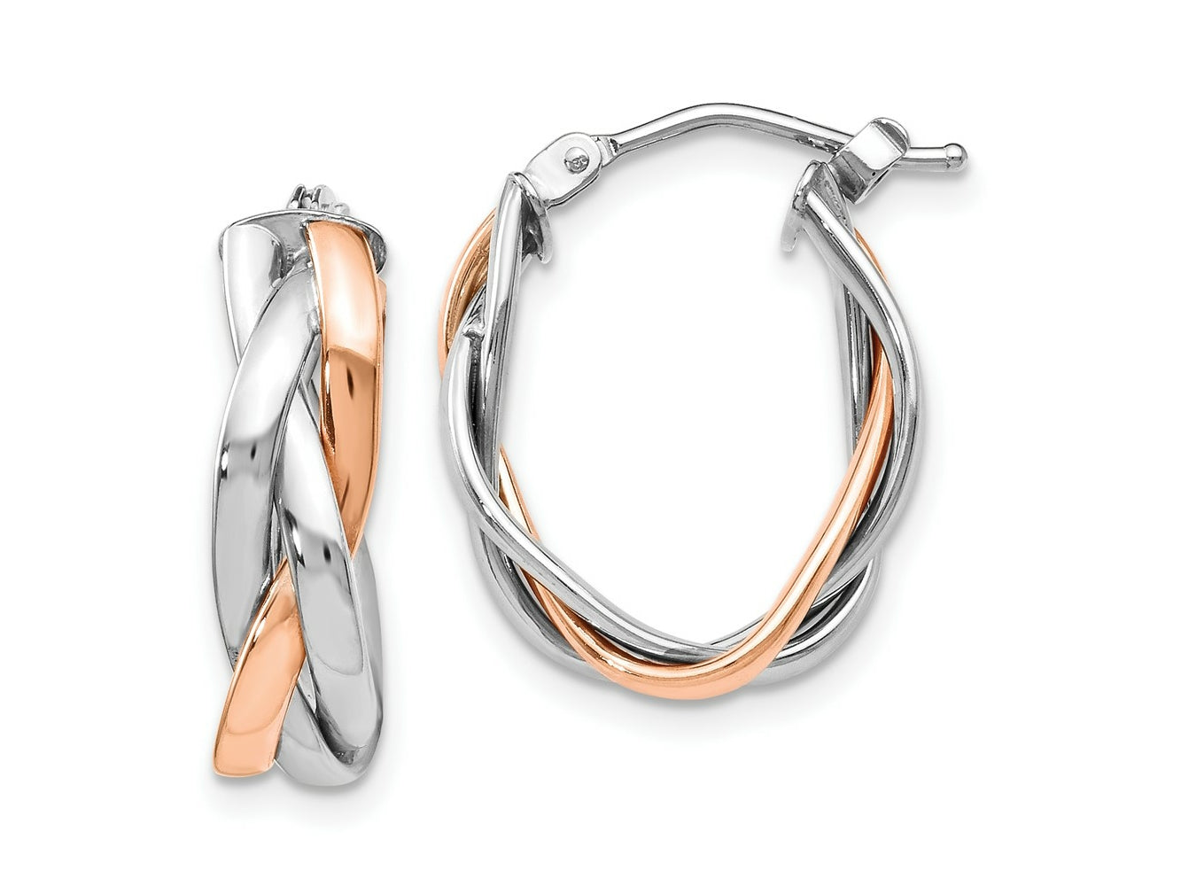 FJC Finejewelers 14 kt Yellow Gold with Wht/Rose RH-plating Polished Hinged Hoop Earrings 21 x 15 mm
