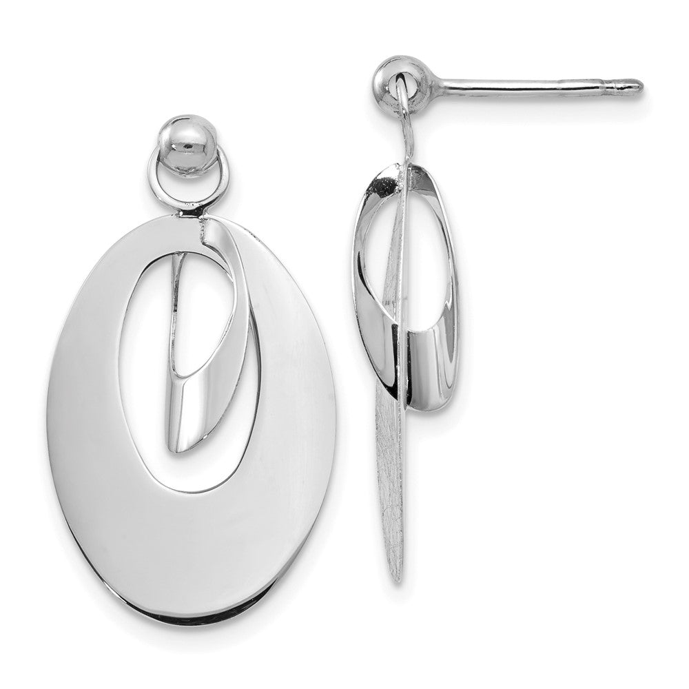 FJC Finejewelers 14 kt White Gold Hand Made Dangle White Polished and Scratch Finish Oval Reversible Post Earrings 24 mm