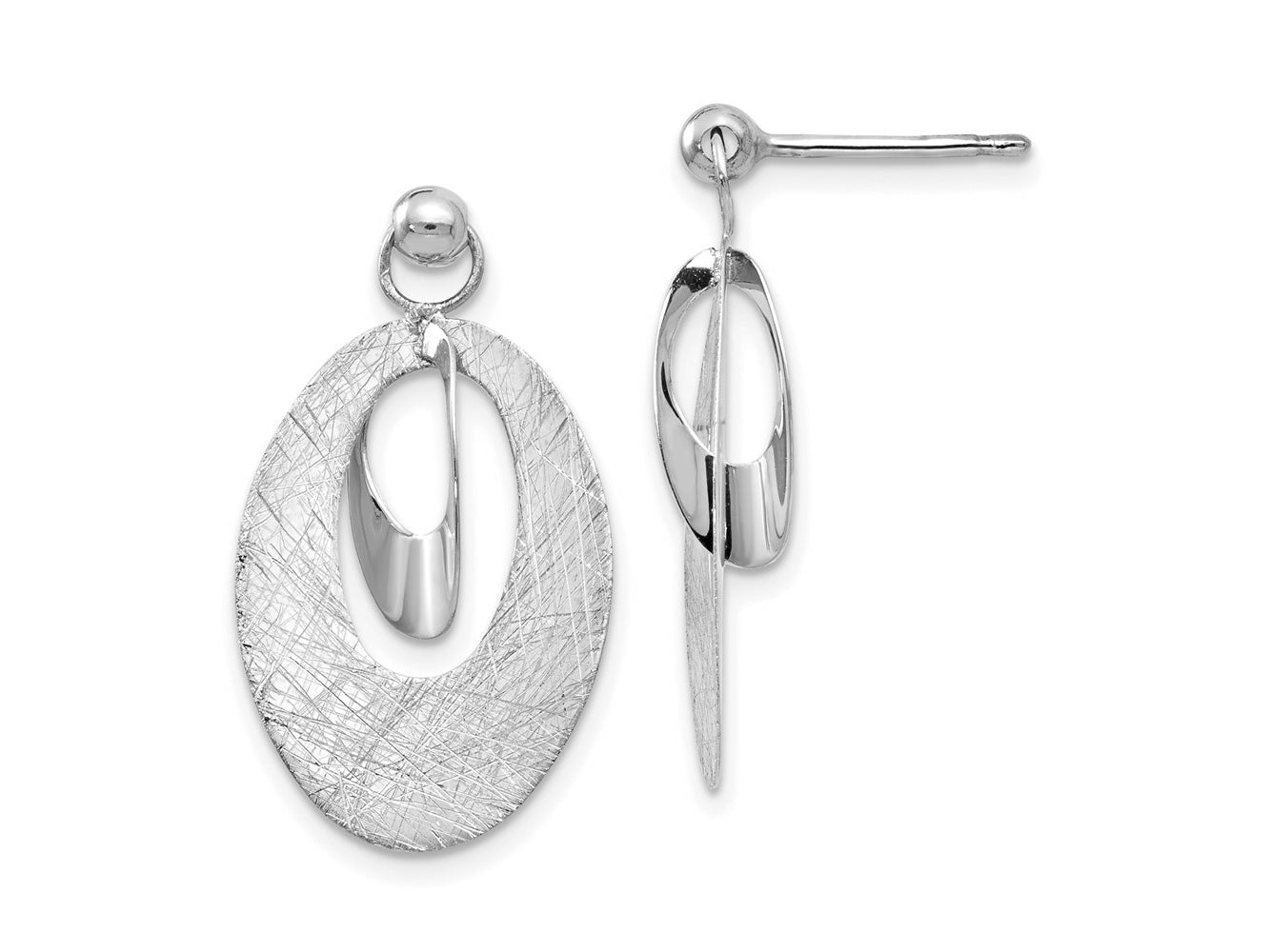 FJC Finejewelers 14 kt White Gold Hand Made Dangle White Polished and Scratch Finish Oval Reversible Post Earrings 24 mm
