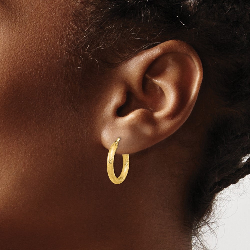 FJC Finejewelers 14 kt Yellow Gold 3x15 Bright Cut Round Hoop Earrings 21 mm x 20 mm