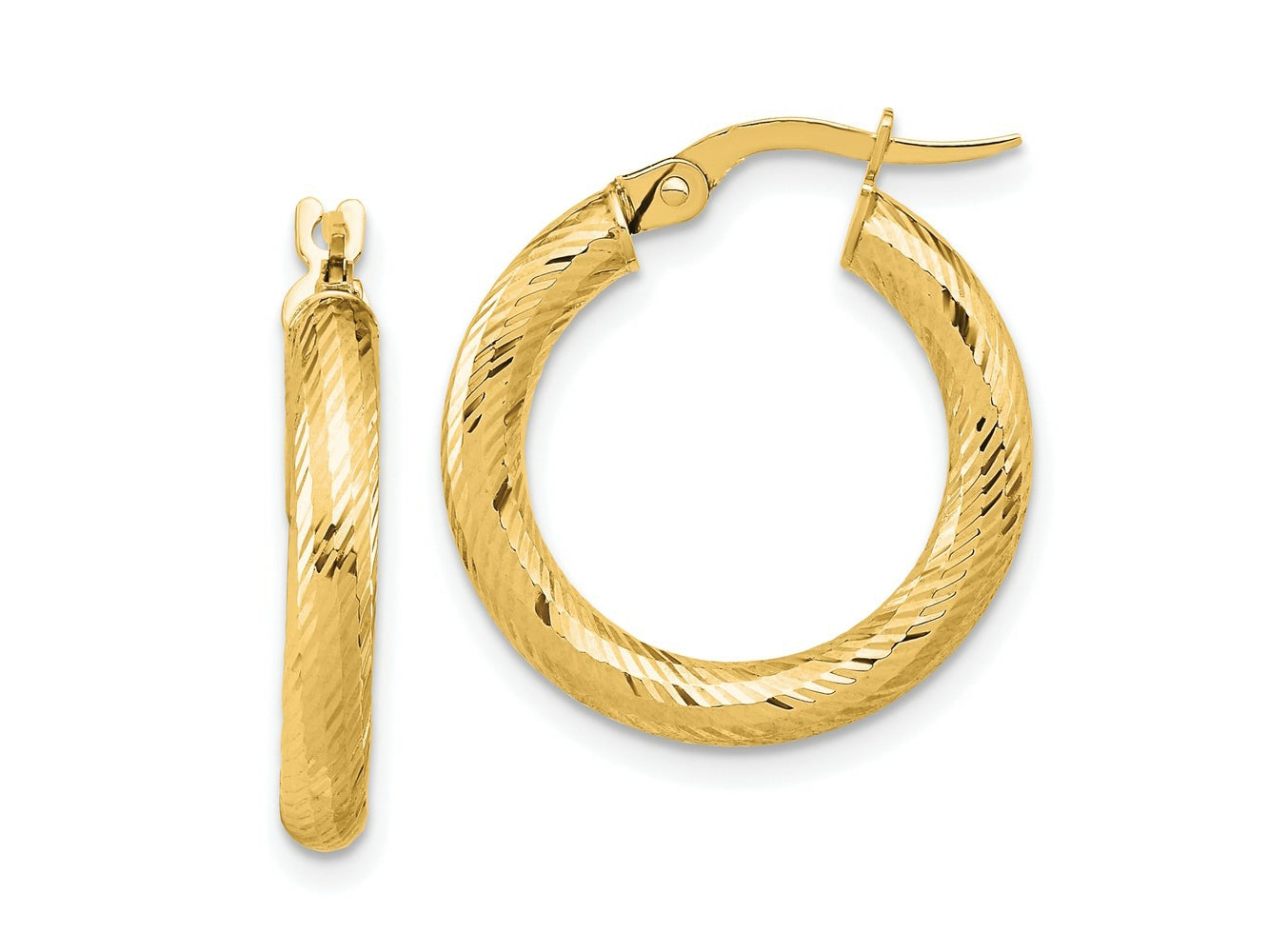 FJC Finejewelers 14 kt Yellow Gold 3x15 Bright Cut Round Hoop Earrings 21 mm x 20 mm