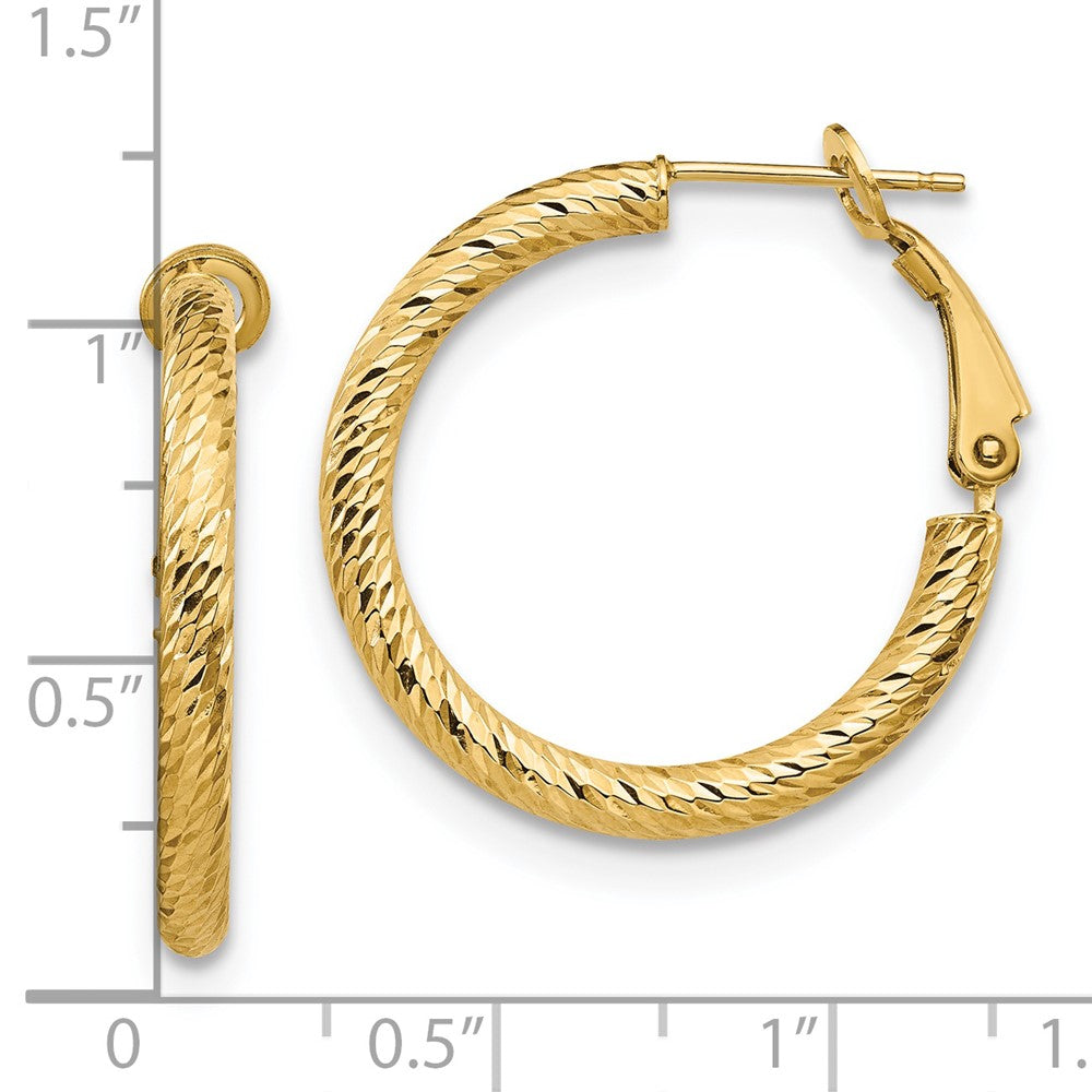 FJC Finejewelers 14 kt Yellow Gold 3x20 Bright Cut Round Omega Back Hoop Earrings 26 mm x 25 mm