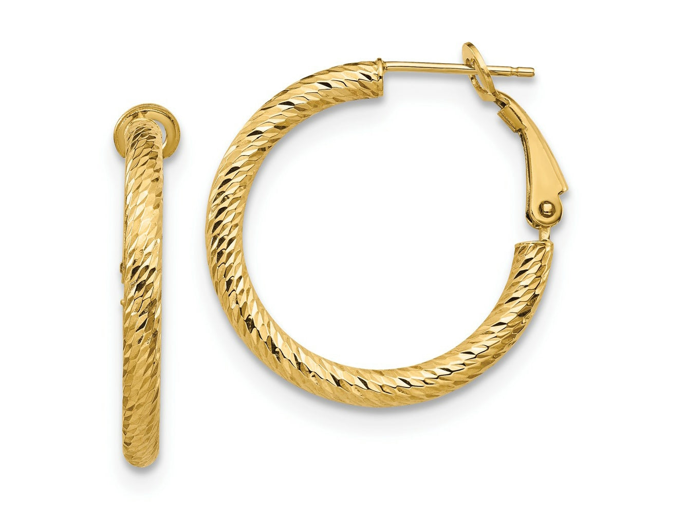 FJC Finejewelers 14 kt Yellow Gold 3x20 Bright Cut Round Omega Back Hoop Earrings 26 mm x 25 mm