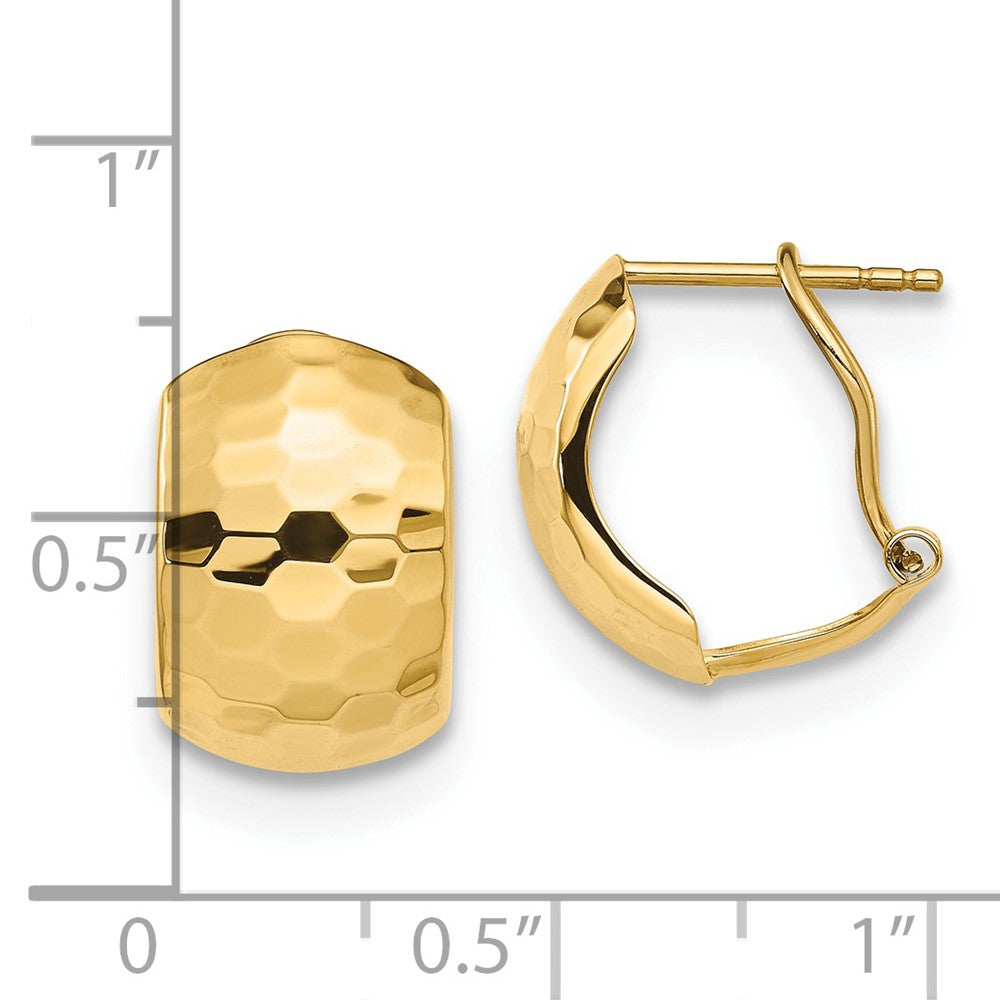 FJC Finejewelers 14 kt Yellow Gold Button Polished Hammered Omega Back Earrings 14 mm x 9 mm
