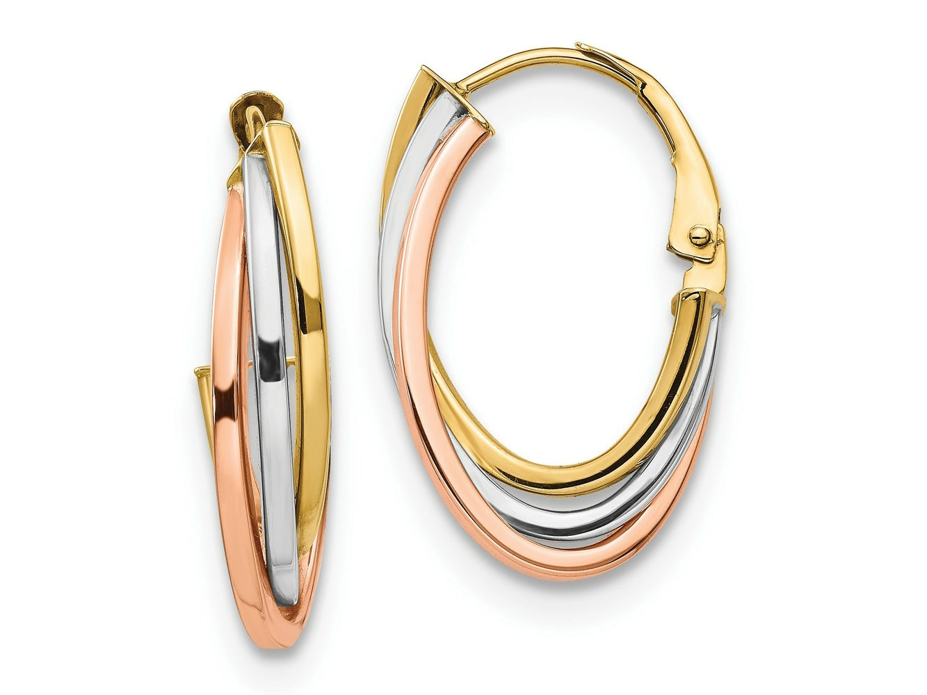 FJC Finejewelers 14 kt Tri Color Gold Tri-color Polished Hoop Earrings 26 mm x 16 mm