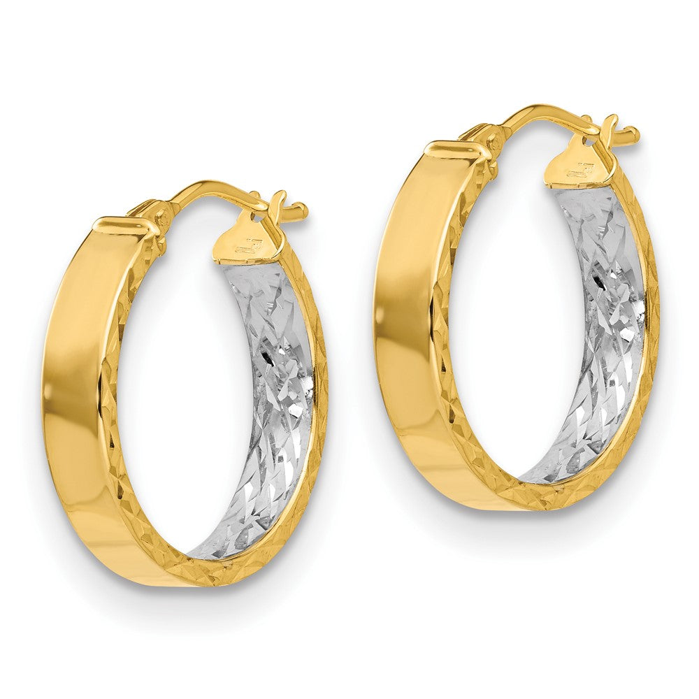 FJC Finejewelers 14 kt Yellow Gold and White Rhodium Polished and Bright Cut Hoop Earrings 19 mm x 3 mm