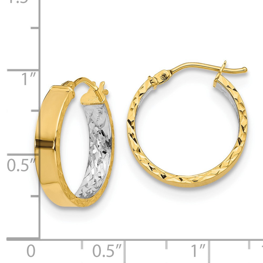 FJC Finejewelers 14 kt Yellow Gold and White Rhodium Polished and Bright Cut Hoop Earrings 19 mm x 3 mm