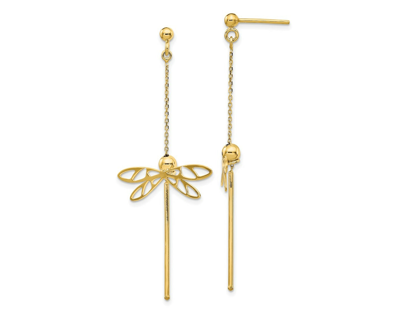 FJC Finejewelers 14 kt Yellow Gold Polished Dragonfly Post Dangle Earrings 58 mm x 25 mm