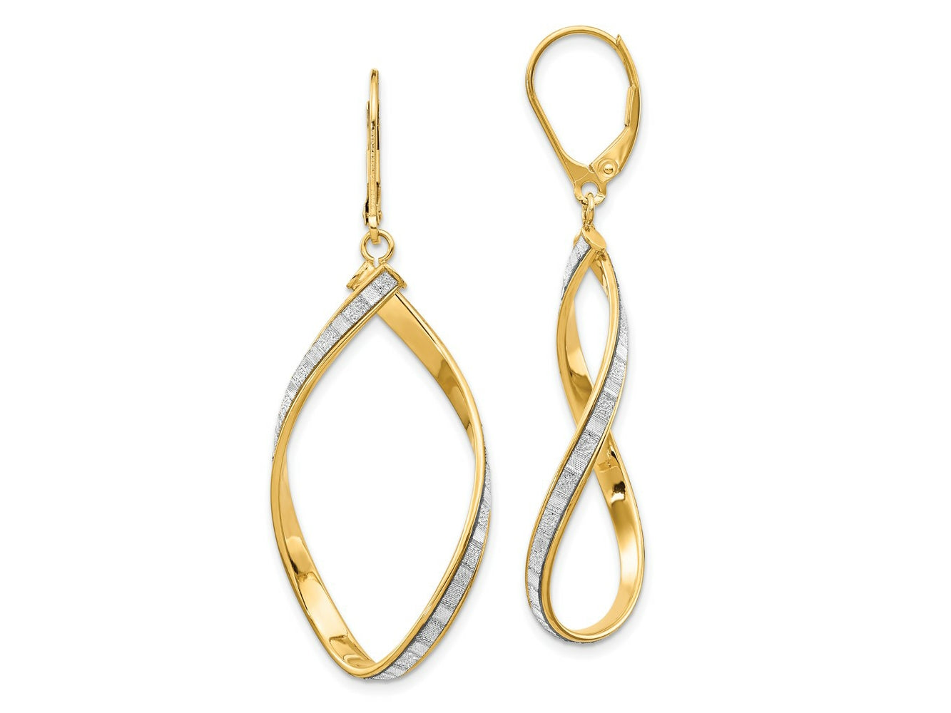 FJC Finejewelers 14 kt Yellow Gold Dangle Glimmer Infused Twisted Leverback Earrings 55 mm x 23 mm