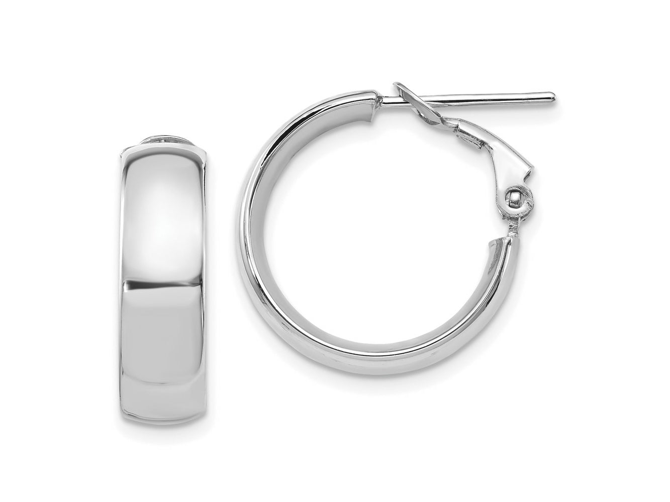 FJC Finejewelers 14 kt White Gold White 6mm High Polished Omega Back Hoop Earrings 20 mm x 18 mm