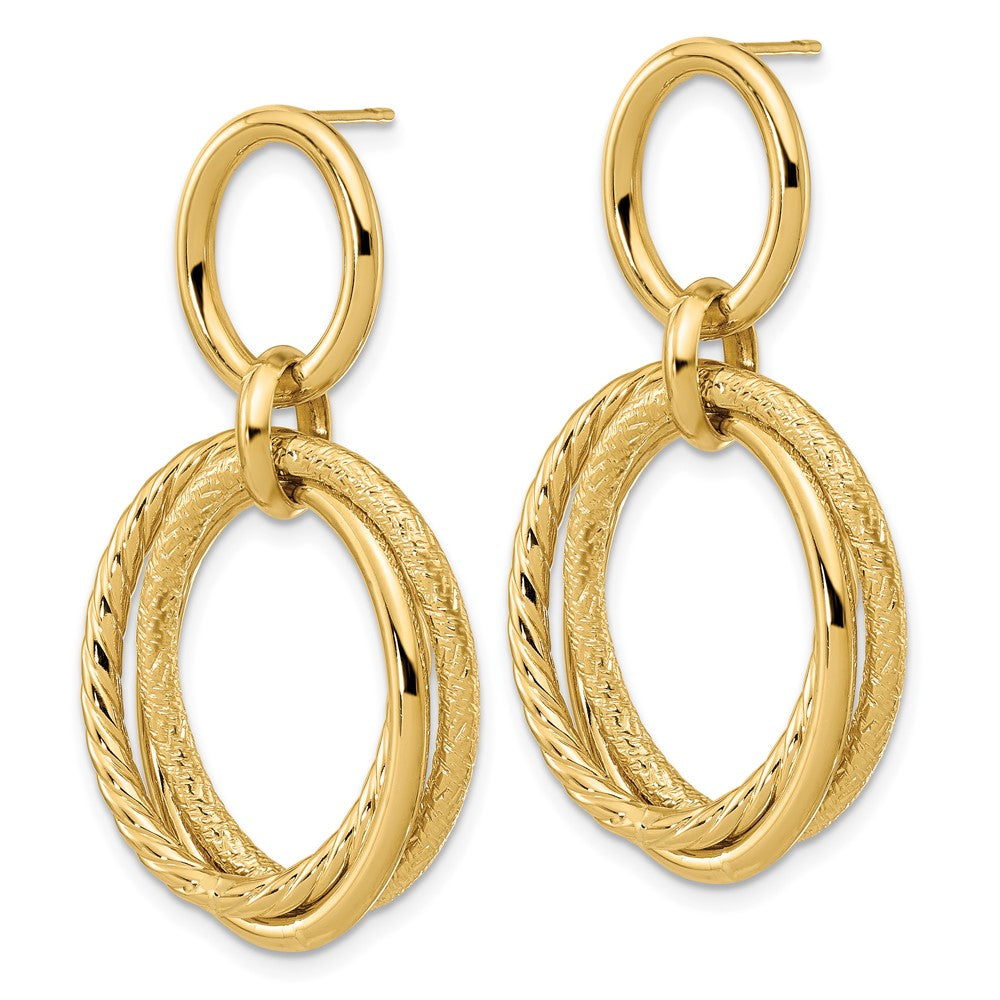 FJC Finejewelers 14 kt Yellow Gold Polished and Textured Post Dangle Earrings 38 mm x 18 mm