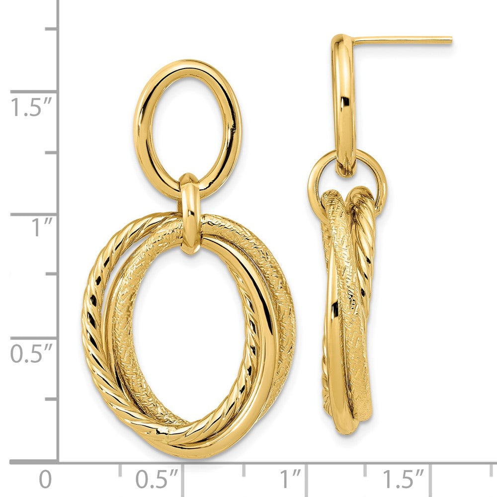 FJC Finejewelers 14 kt Yellow Gold Polished and Textured Post Dangle Earrings 38 mm x 18 mm