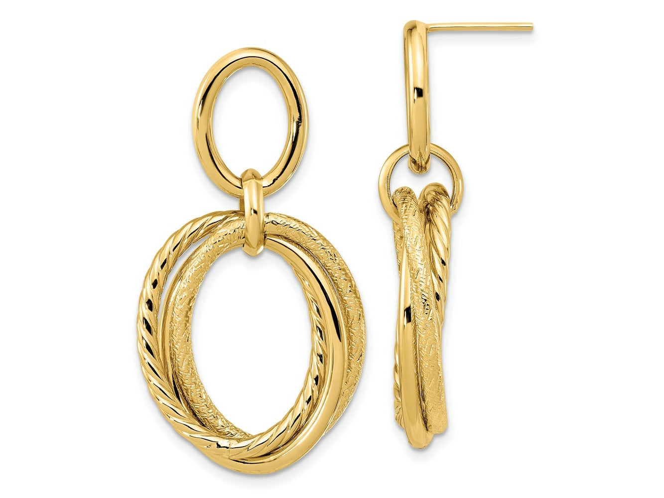 FJC Finejewelers 14 kt Yellow Gold Polished and Textured Post Dangle Earrings 38 mm x 18 mm