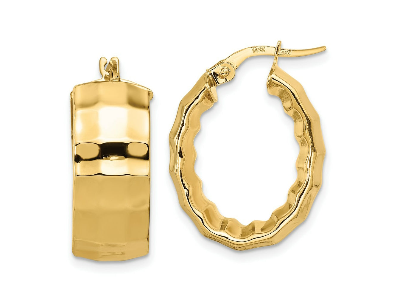 FJC Finejewelers 14 kt Yellow Gold Polished Textured Oval Hoop Earrings 23 mm x 17 mm