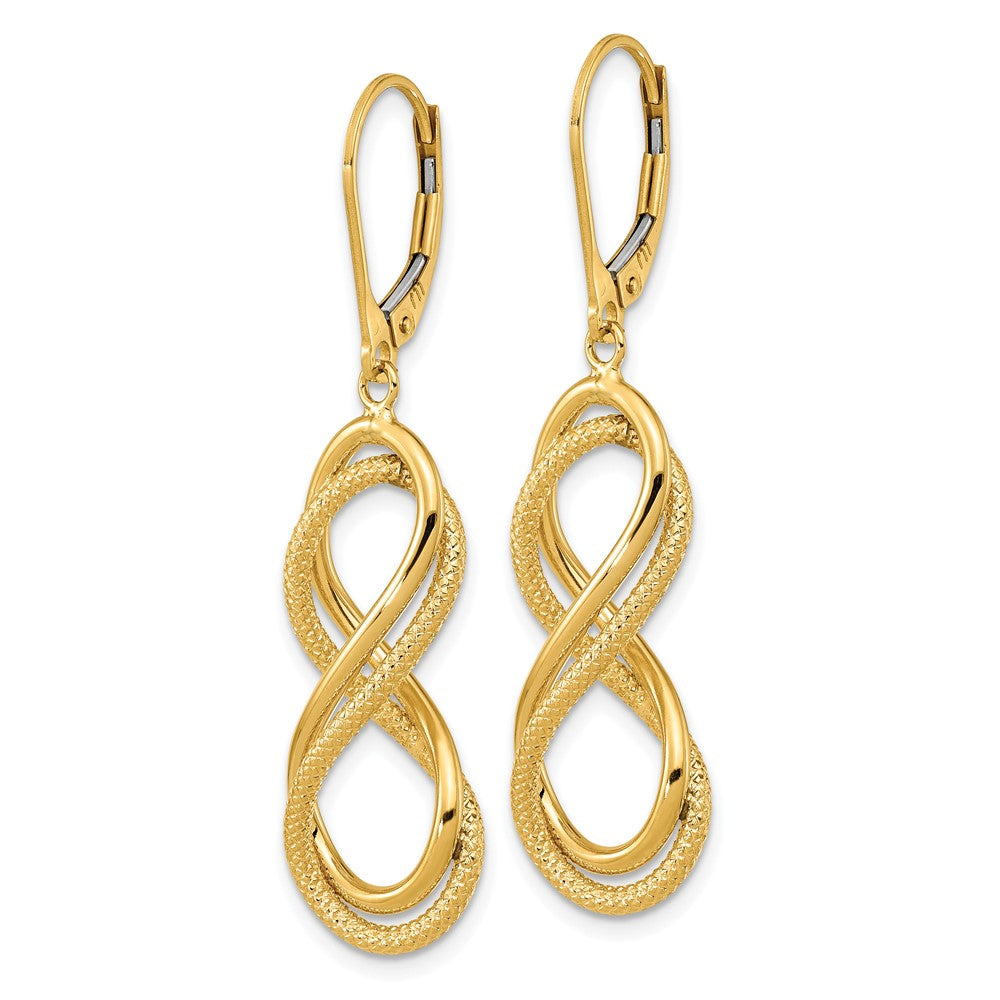 FJC Finejewelers 14 kt Yellow Gold Dangle Polished Textured Infinity Leverback Earrings 45 mm x 10 mm